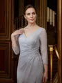 Sheath/Column 30D Chiffon Beading V-neck 3/4 Sleeves Floor-Length Mother of the Bride Dresses