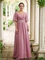 A-Line/Princess Chiffon Ruched V-neck 1/2 Sleeves Floor-Length Mother of the Bride Dresses