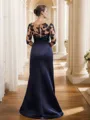 Sheath/Column Satin Applique Bateau 1/2 Sleeves Sweep Train Mother of the Bride Dresses