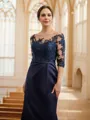 Sheath/Column Satin Applique Bateau 1/2 Sleeves Sweep Train Mother of the Bride Dresses