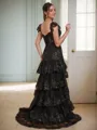 Sheath Sweetheart Appliques Lace Sweep Train Tulle Corset Porm Dress