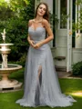 A-Line/Princess Tulle Lace V-neck Sleeveless Sweep Train Porm Dress
