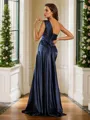 Sheath/Column Silk Like Satin Ruffles One-Shoulder Sleeveless Sweep Train Porm Dress