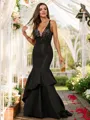 Trumpet/Mermaid Satin Lace V-neck Sleeveless Sweep Train Porm Dress