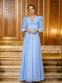 A-Line/Princess Chiffon Ruched V-neck Long Sleeves Floor-Length Porm Dress