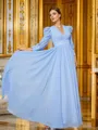 A-Line/Princess Chiffon Ruched V-neck Long Sleeves Floor-Length Porm Dress