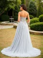A-Line/Princess Tulle Applique Sweetheart Sleeveless Court Train Porm Dress