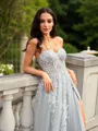 A-Line/Princess Tulle Applique Sweetheart Sleeveless Court Train Porm Dress