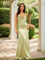 Sheath/Column Silk like Satin Ruched Spaghetti Straps Sleeveless Floor-Length Porm Dress
