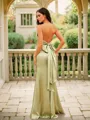 Sheath/Column Silk like Satin Ruched Spaghetti Straps Sleeveless Floor-Length Porm Dress