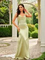 Sheath/Column Silk like Satin Ruched Spaghetti Straps Sleeveless Floor-Length Porm Dress