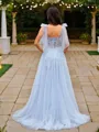 A-Line/Princess Tulle Applique Straps Sleeveless Sweep Train Porm Dress