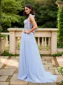 A-Line/Princess Tulle Applique Straps Sleeveless Sweep Train Porm Dress