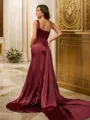 Sheath/Column Silk Like Satin Sequin One-Shoulder Sleeveless Sweep Train Dresses