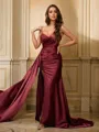 Sheath/Column Silk Like Satin Sequin One-Shoulder Sleeveless Sweep Train Dresses