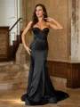 Sheath/Column Satin Ruffles Sweetheart Sleeveless Sweep Train Dresses