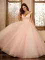 Ball-Gown Tulle Ruffles V-neck Sleeveless Floor-Length Porm Dress