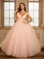 Ball-Gown Tulle Ruffles V-neck Sleeveless Floor-Length Porm Dress
