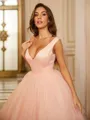 Ball-Gown Tulle Ruffles V-neck Sleeveless Floor-Length Porm Dress