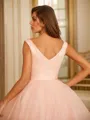 Ball-Gown Tulle Ruffles V-neck Sleeveless Floor-Length Porm Dress