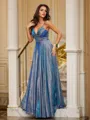 A-Line/Princess Ruffles V-neck Sleeveless Floor-Length Porm Dress