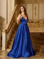 A-Line/Princess Satin Ruffles V-neck Sleeveless Sweep Train Porm Dress