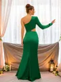 Sheath/Column Charmeuse Ruched One-Shoulder Long Sleeves Floor-Length Dresses
