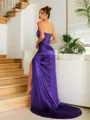 Sheath/Column Silk like Satin Ruched Strapless Sleeveless Sweep Train Dresses