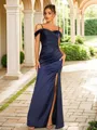 Sheath/Column Charmeuse Ruched Off-the-Shoulder Sleeveless Floor-Length Dresses