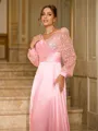 A-Line/Princess Silk like Satin Ruched V-neck Long Sleeves Sweep Train Dresses