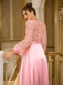 A-Line/Princess Silk like Satin Ruched V-neck Long Sleeves Sweep Train Dresses