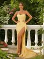 Sheath/Column Satin Ruched Sweetheart Sleeveless Sweep Train Dresses