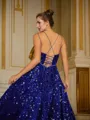 A-Line/Princess Velvet Sequins Paillette V-neck Sleeveless Sweep Train Dresses