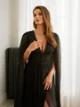 A-Line/Princess 30D Chiffon Ruched V-neck Long Sleeves Floor-Length Porm Dress