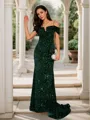 Sheath/Column Velvet Sequins Straps Sleeveless Court Train Porm Dress