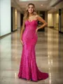 Sheath/Column Velvet Sequins Sweetheart sleeveless Sweep/Brush Train Corset Dresses
