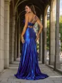 Sheath/Column Jersey Beading One-Shoulder sleeveless Sweep/Brush Train Dresses
