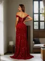 Sheath/Column Velvet Sequins Ruched Off-the-Shoulder sleeveless Sweep/Brush Train Dresses