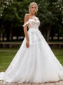 A-line Tulle Appliques Lace Sweetheart Sleeveless Chapel Train Wedding Dress