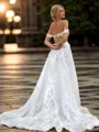 A-line Tulle Appliques Lace Sweetheart Sleeveless Chapel Train Wedding Dress