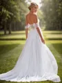A-line Tulle Appliques Lace Off-the-Shoulder Sleeveless Chapel Train Wedding Dress