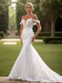 Mermaid Tulle Appliques Lace Off-the-Shoulder Sleeveless Cathedral Train Wedding Dress