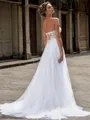 A-line Tulle Appliques Lace Sweetheart Sleeveless Court Train Wedding Dress