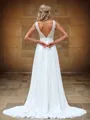 A-line 30D Chiffon Sequin V-neck Sleeveless Court Train Wedding Dress