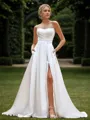 A-line Satin Pleated Straight Sleeveless Court Train Wedding Dress