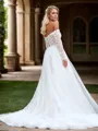 A-line Tulle Appliques Lace Off-the-Shoulder Long Sleeves Chapel Train Wedding Dress