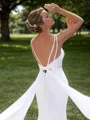Sheath Stretch Crepe Straps Sleeveless Chapel Train Wedding Dress