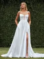 A-line Pleated Straight Sleeveless Court Train Wedding Dress