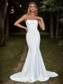 Sheath Charmeuse Pleated Sweetheart Sleeveless Sweep Train Wedding Dress