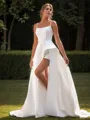 A-line Satin Spaghetti Straps Sleeveless Chapel Train Wedding Dress